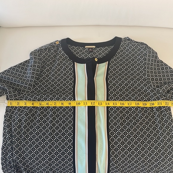 NWOT DANA BUCHMAN Silky Blouse Beautiful Navy White Blush Pink & Tiffany Blue 16 - Picture 8 of 11